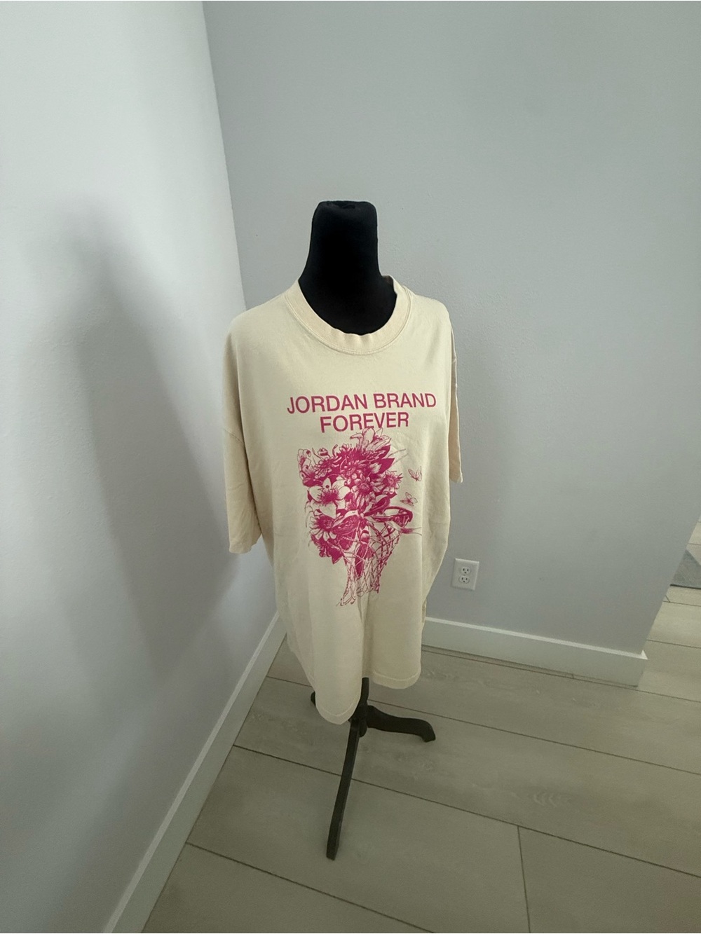 Jordan Cream Tee with Pink Floral Graphic#c22